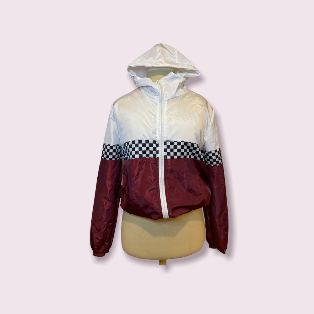 ROMWE maroon & checkers windbreaker